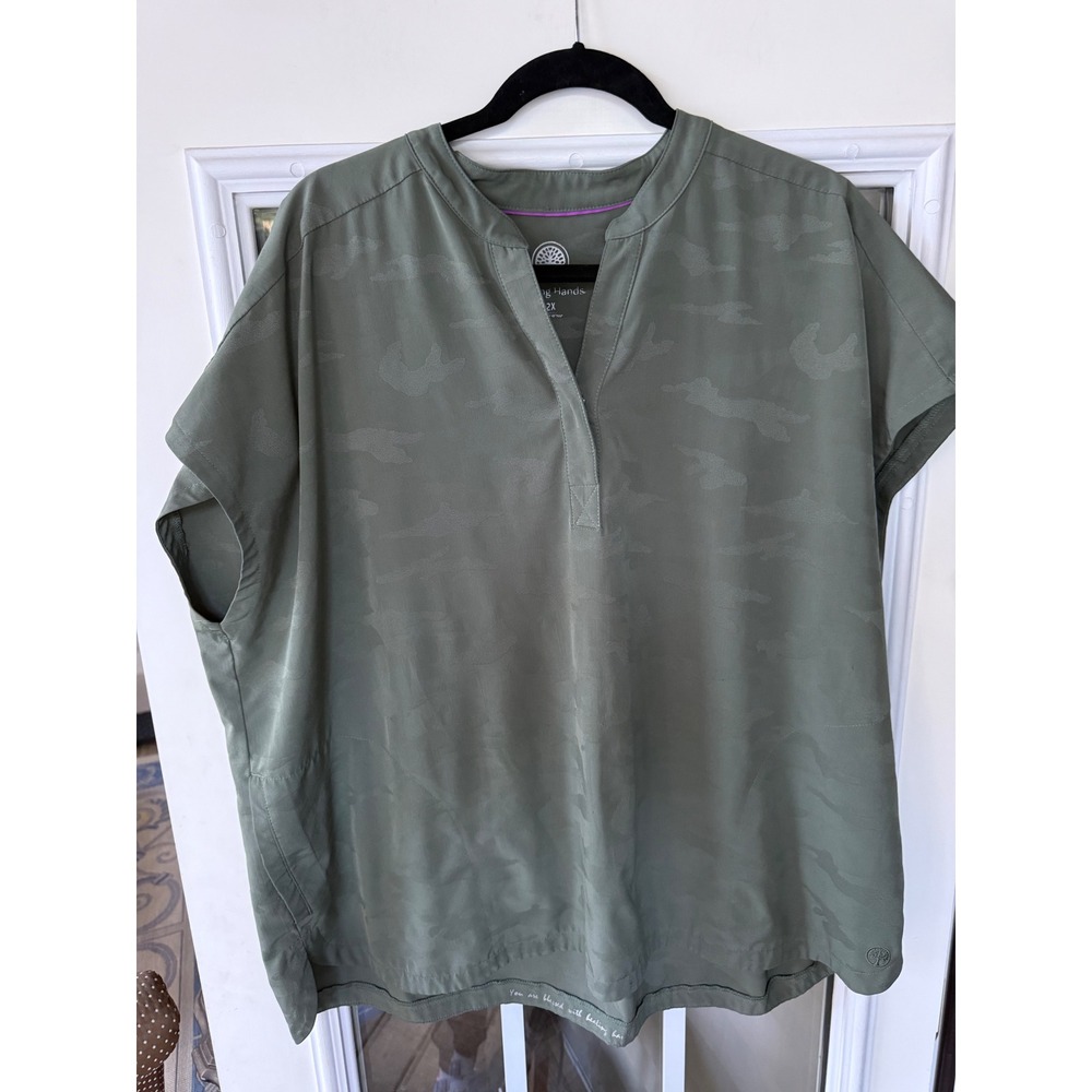 Healing Hands Purple Label XXL Journey Camo scrub Top olive nurse doctor